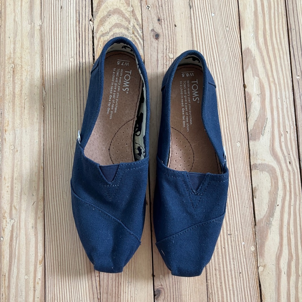 TOMS Navy Blue Canvas Alpargata Slip On Loafer Elephant Print Lining Womens 7.5 - Picture 3 of 8